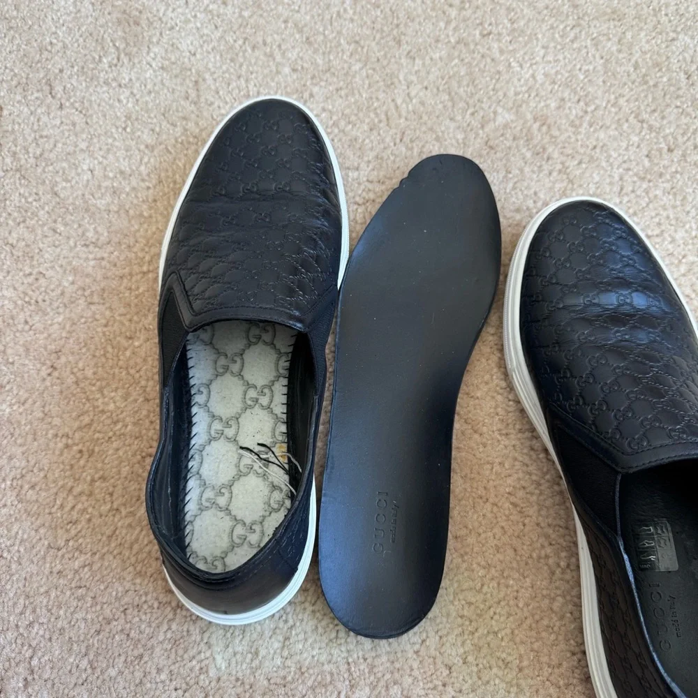 Gucci Microguccissima Black Leather Slip-On Sneakers Men's Size IT40 US6